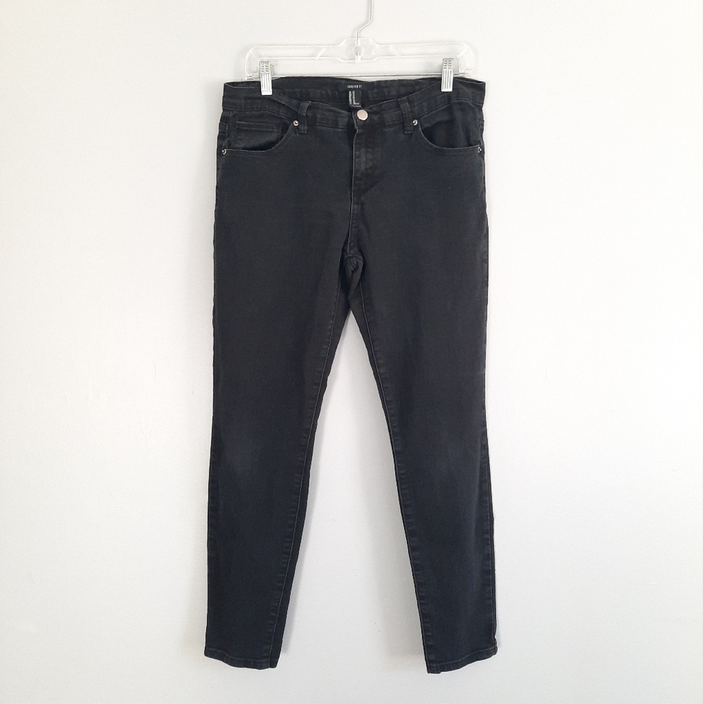 Forever 21 Black Mid Rise Straight Jeans